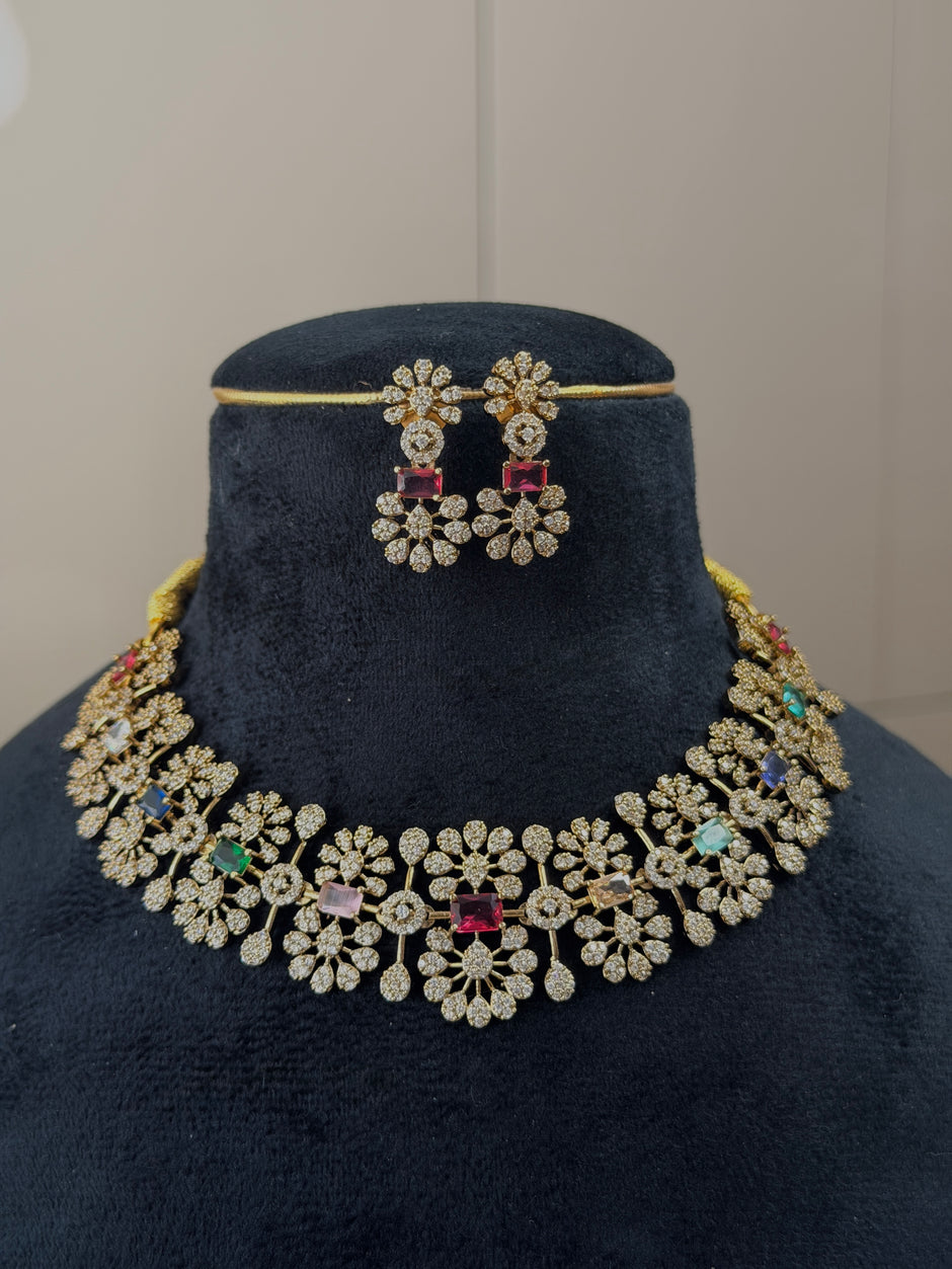 Navratna Floral Choker Necklace Set