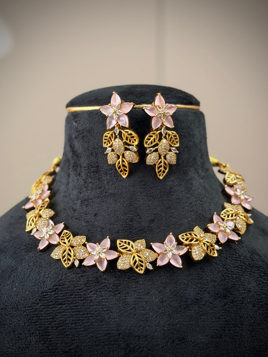 Blossom Crystal Flower Necklace Set