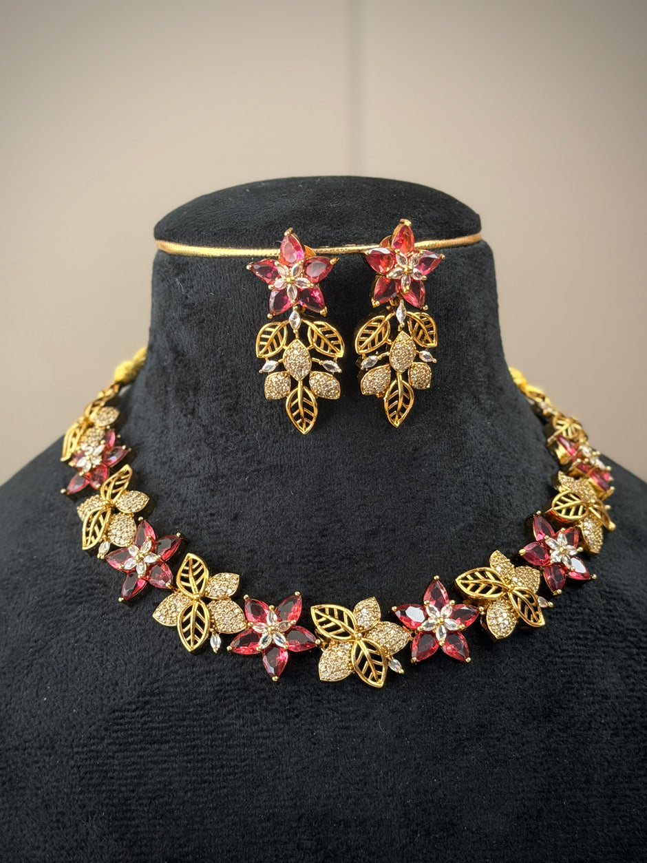 Blossom Crystal Flower Necklace Set