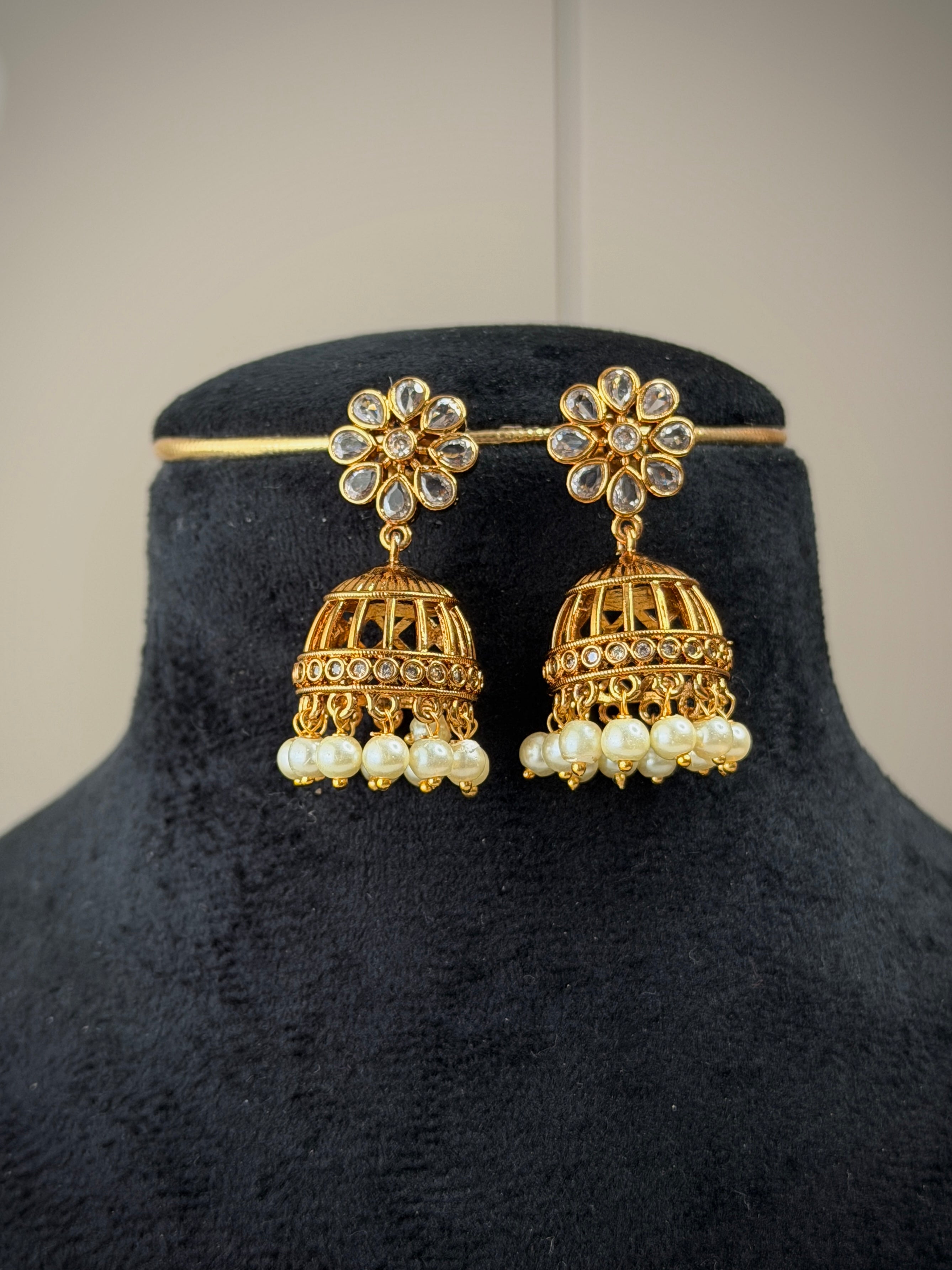 Designer Green Stone Jhumka Necklace Set