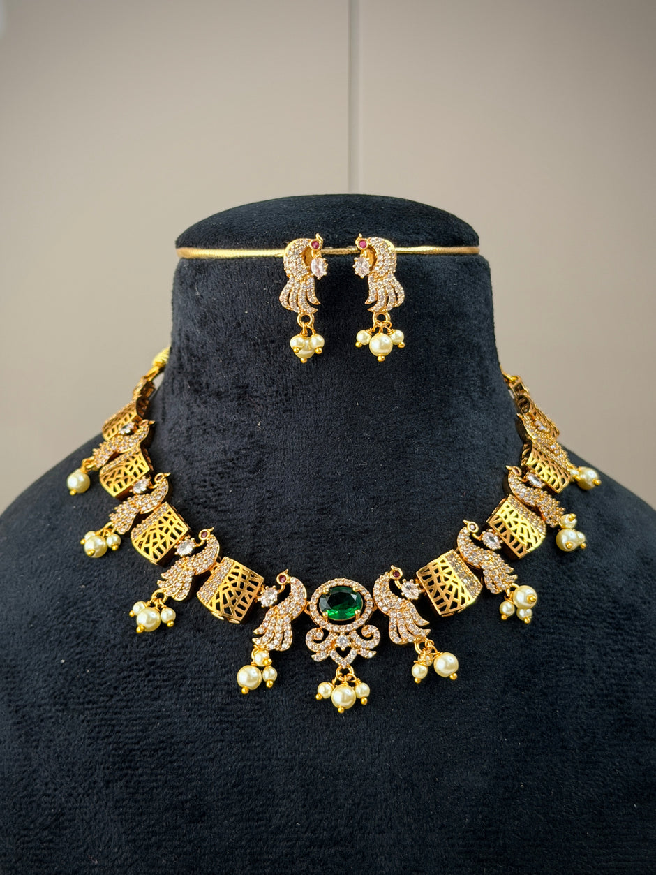 Peacock Green Stone Necklace Set