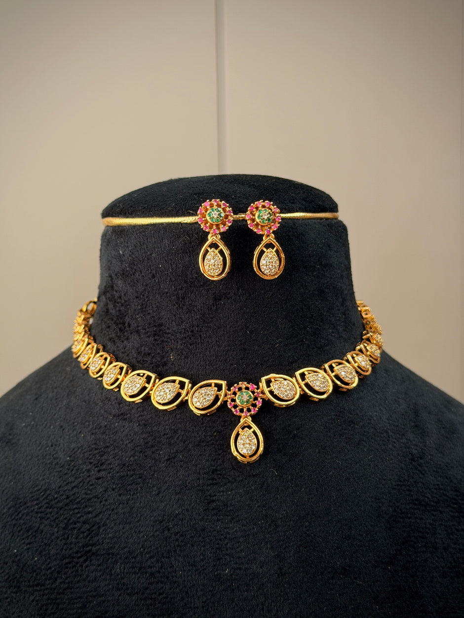 CZ Teardrop Short Necklace Set