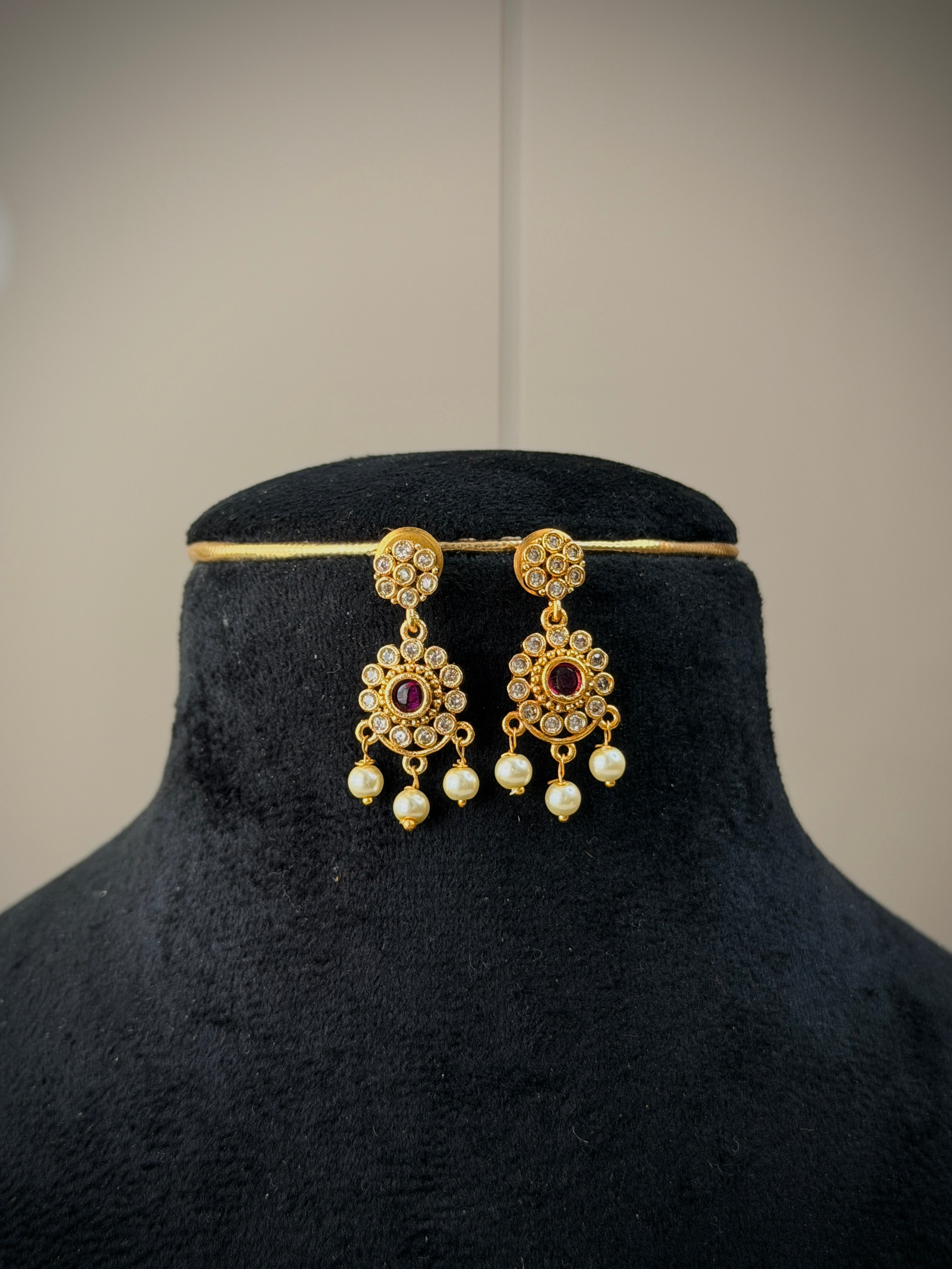 Antique Stone Pearl Drop Neckalce Set