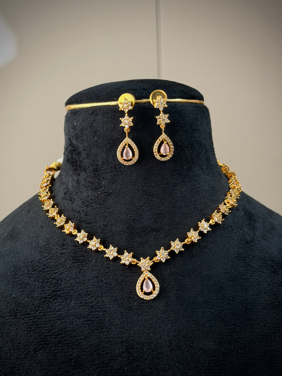 Pink CZ Star Teardrop Necklace Set