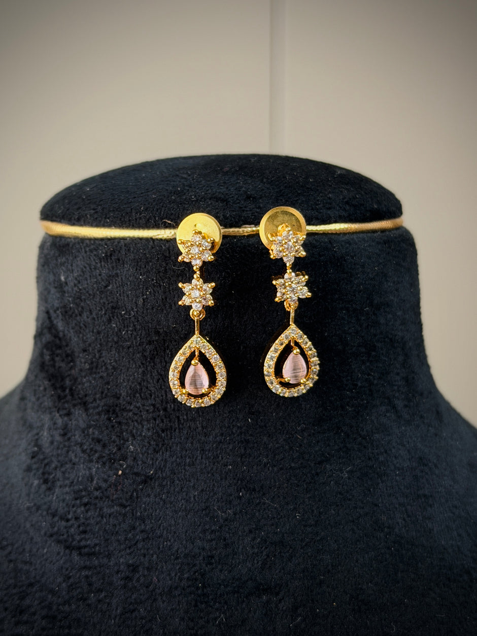 Pink CZ Star Teardrop Necklace Set