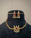 Elegant Ruby Green Pearl Choker Necklace Set