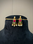 Elegant Ruby Green Pearl Choker Necklace Set