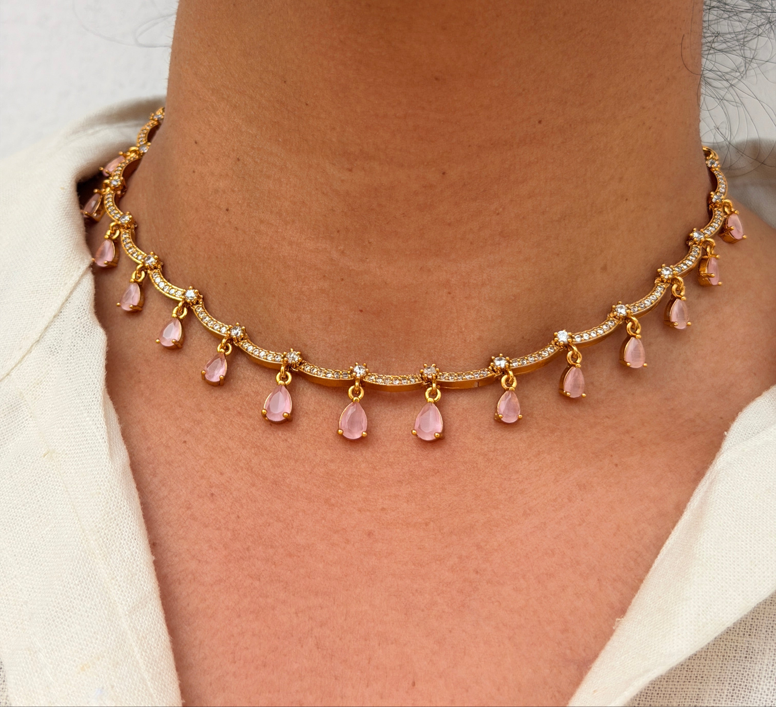 Tear Drop Stone Choker Necklace Set