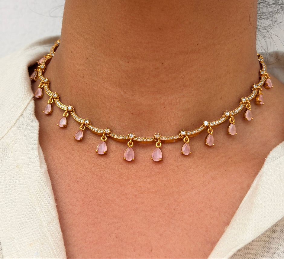 Tear Drop Stone Choker Necklace Set