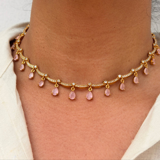 Tear Drop Stone Choker Necklace Set