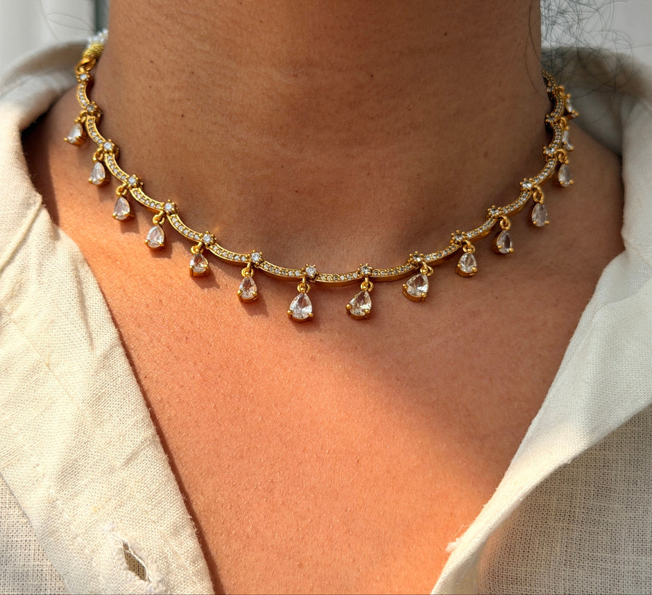Tear Drop Stone Choker Necklace Set