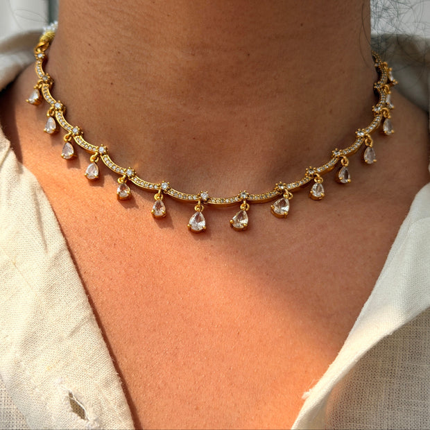 Tear Drop Stone Choker Necklace Set