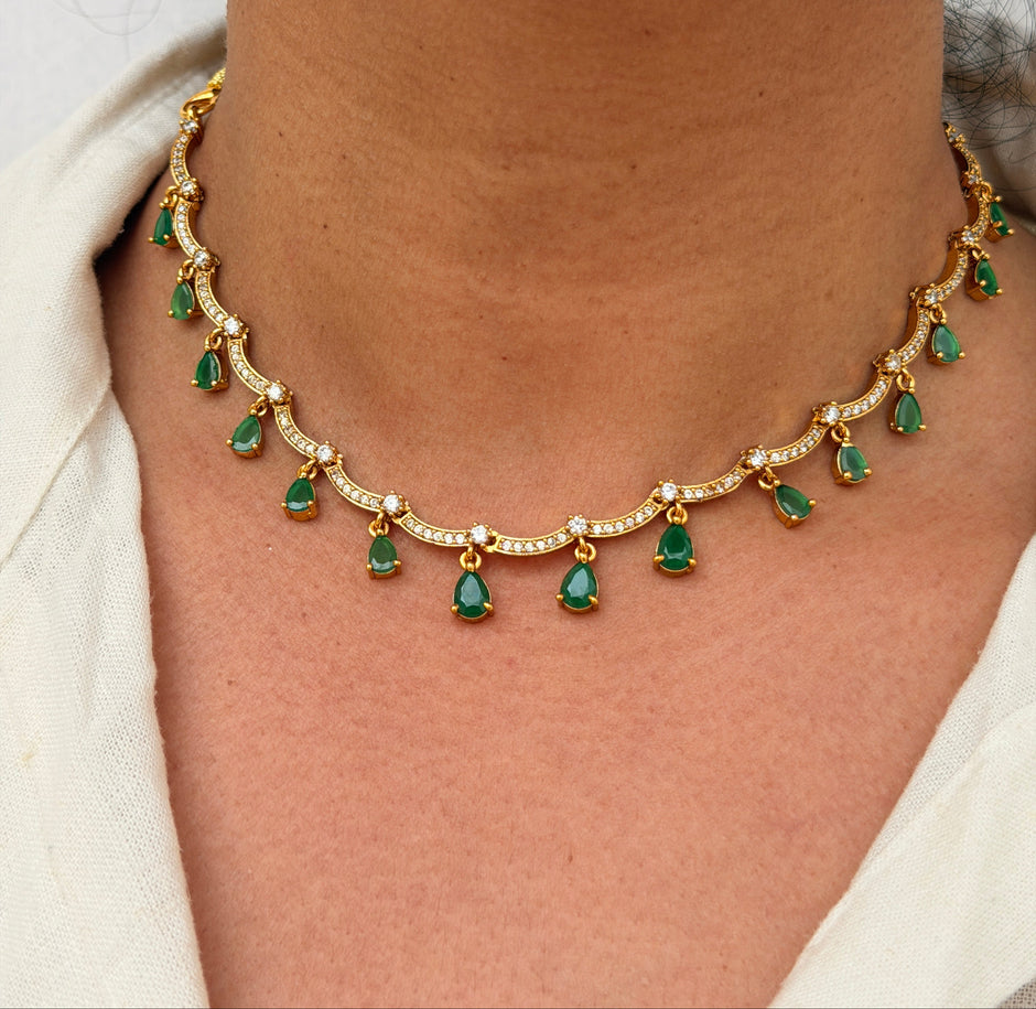 Tear Drop Stone Choker Necklace Set