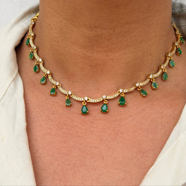 Tear Drop Stone Choker Necklace Set