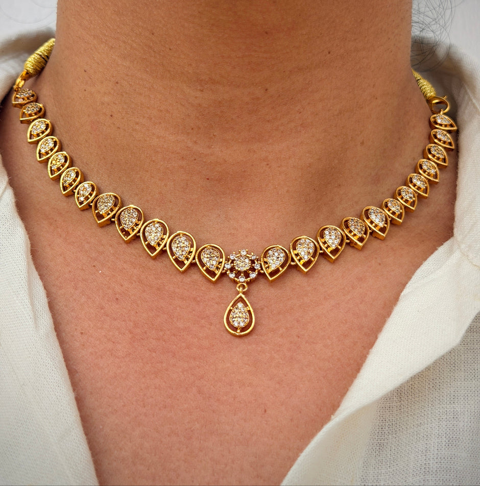 CZ Teardrop Short Necklace Set