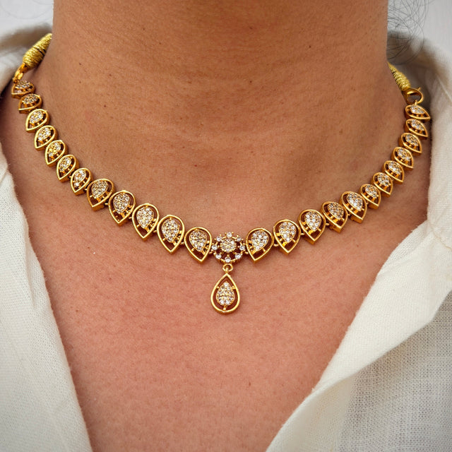 CZ Teardrop Short Necklace Set