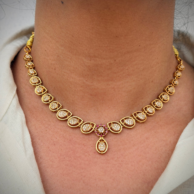 CZ Teardrop Short Necklace Set