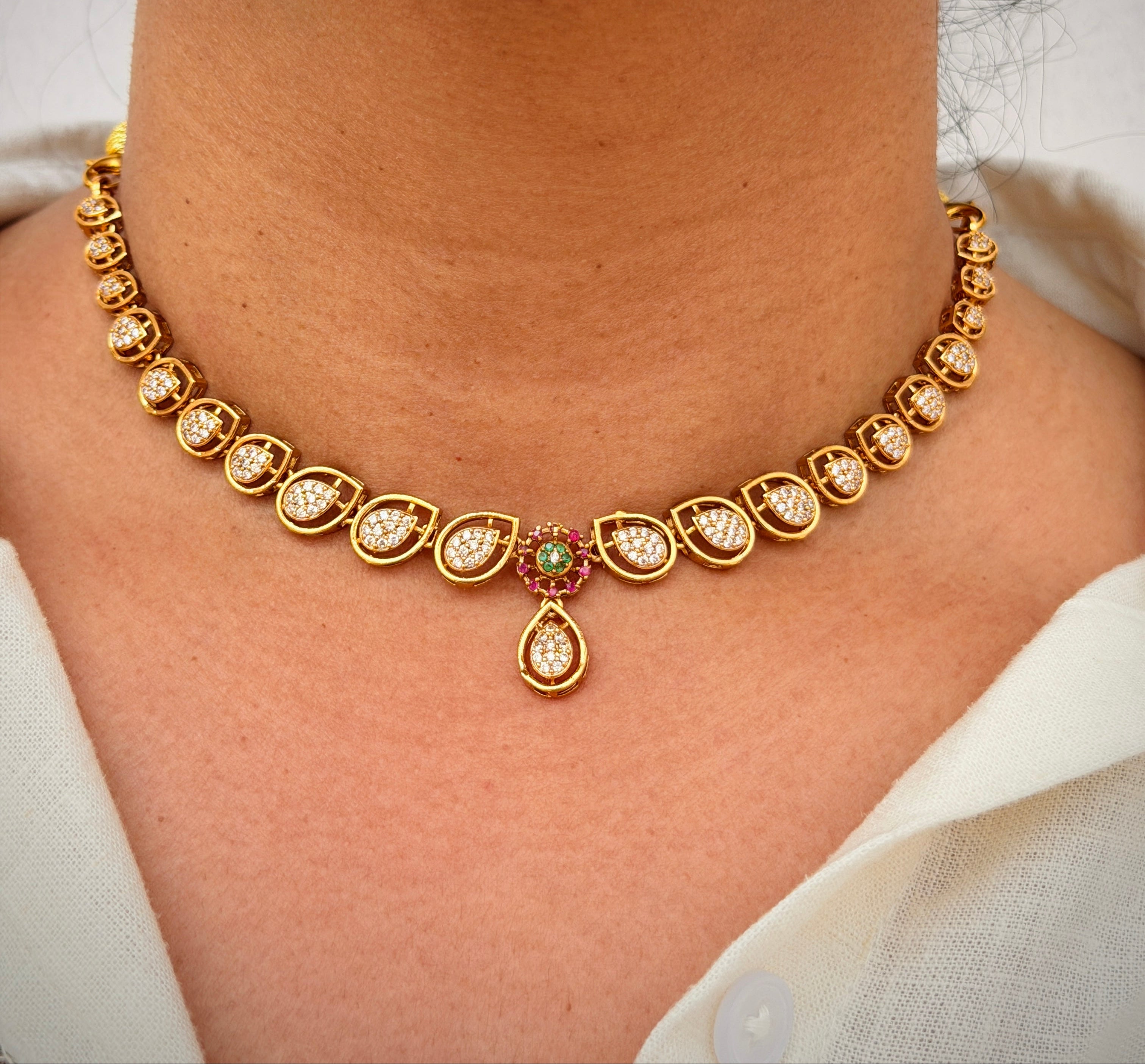 CZ Teardrop Short Necklace Set