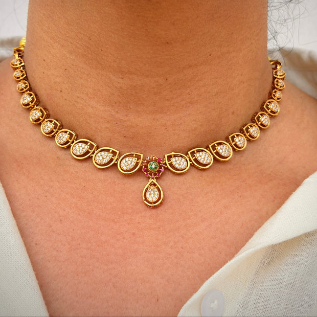 CZ Teardrop Short Necklace Set