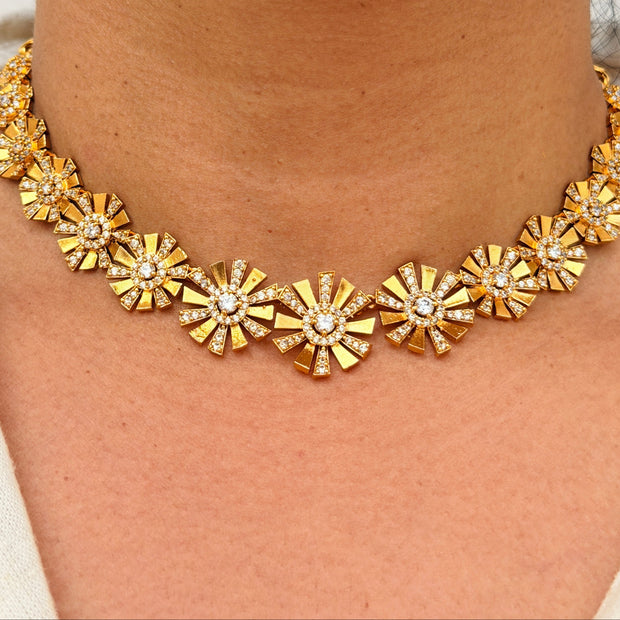 Golden Flower Sunburst Necklace Set