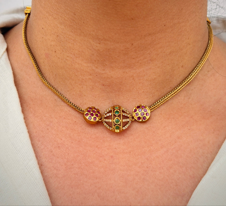 Ruby Green Antique Gold Necklace Set