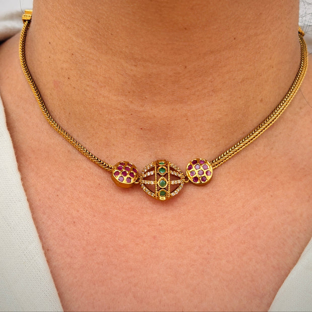 Ruby Green Antique Gold Necklace Set