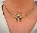 Elegant Ruby Green Pearl Choker Necklace Set