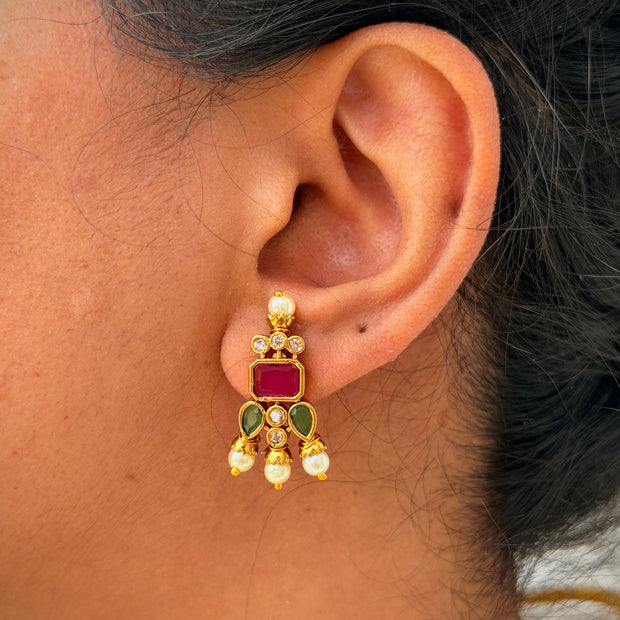 Ruby‑Green Stone Short Necklace Set