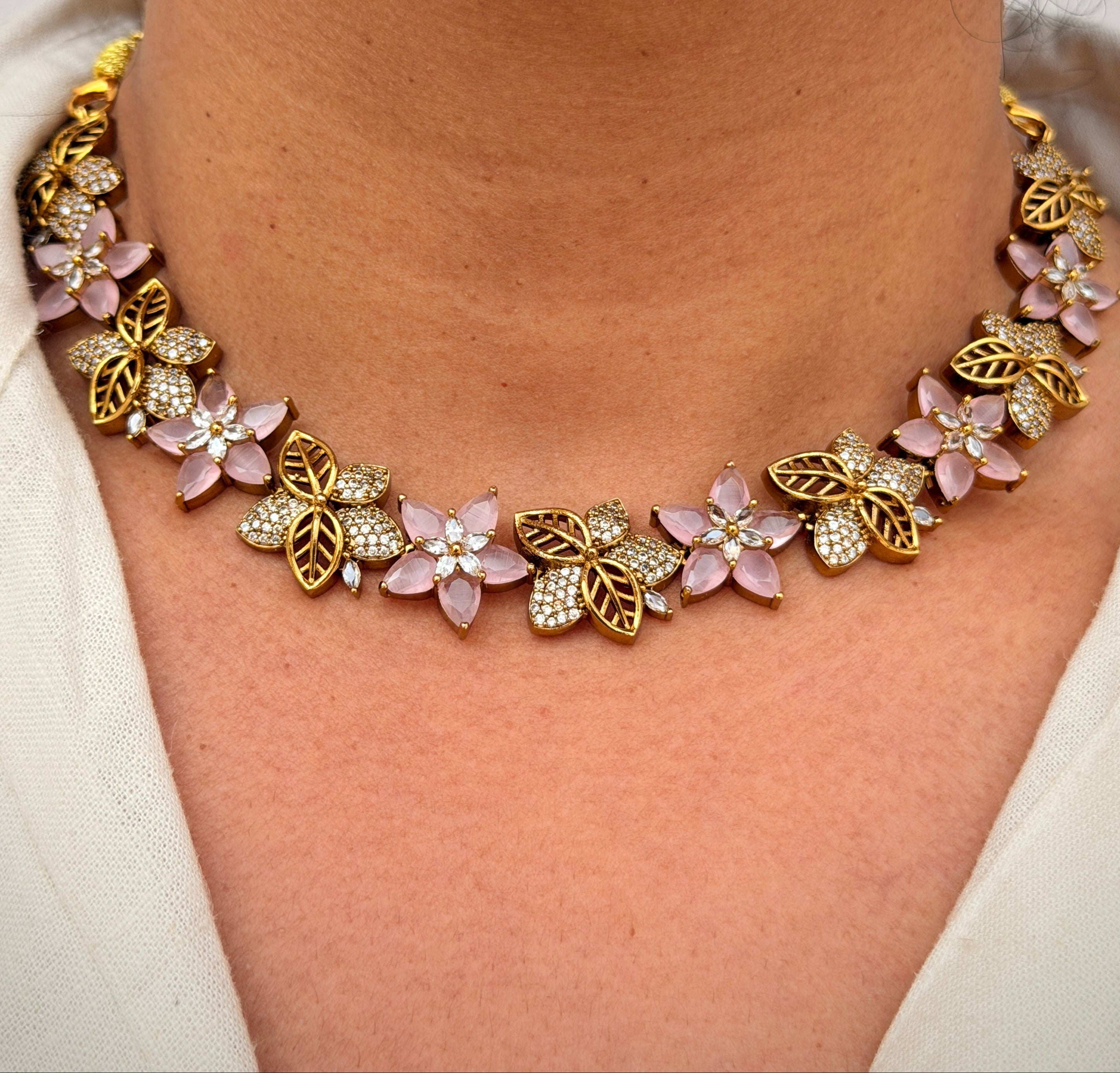 Blossom Crystal Flower Necklace Set