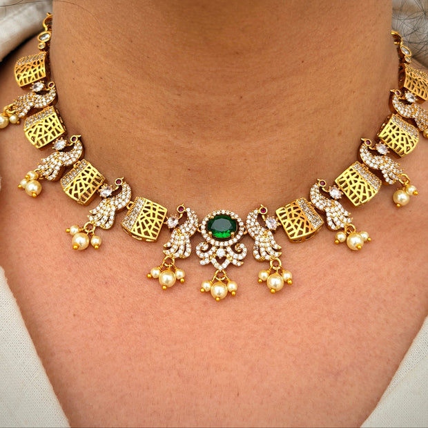 Peacock Green Stone Necklace Set