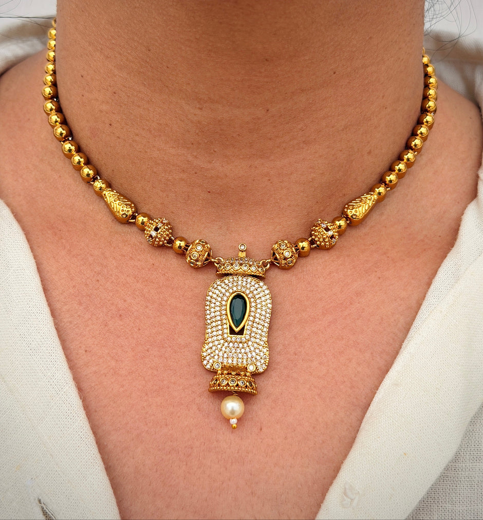 Designer Green Stone Jhumka Necklace Set