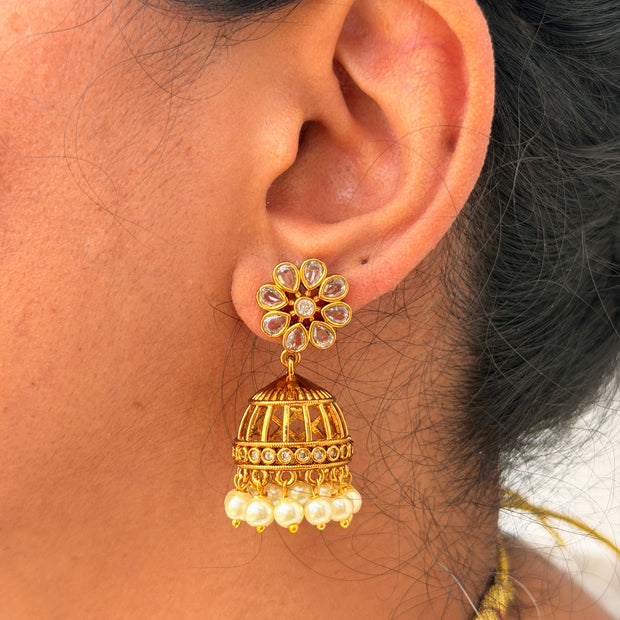 Designer Green Stone Jhumka Necklace Set