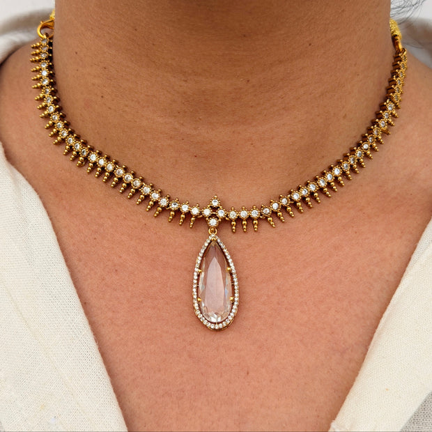 Smoky CZ Teardrop Necklace Set