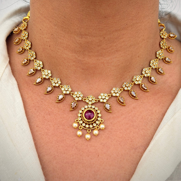 Antique Stone Pearl Drop Neckalce Set