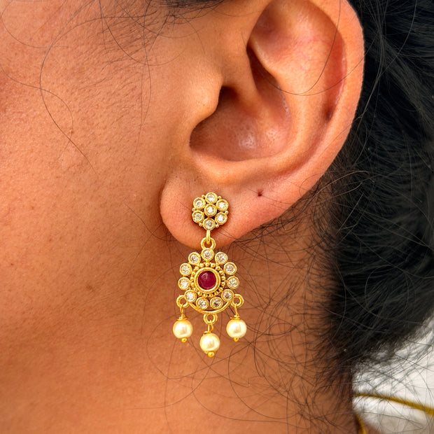 Antique Stone Pearl Drop Neckalce Set