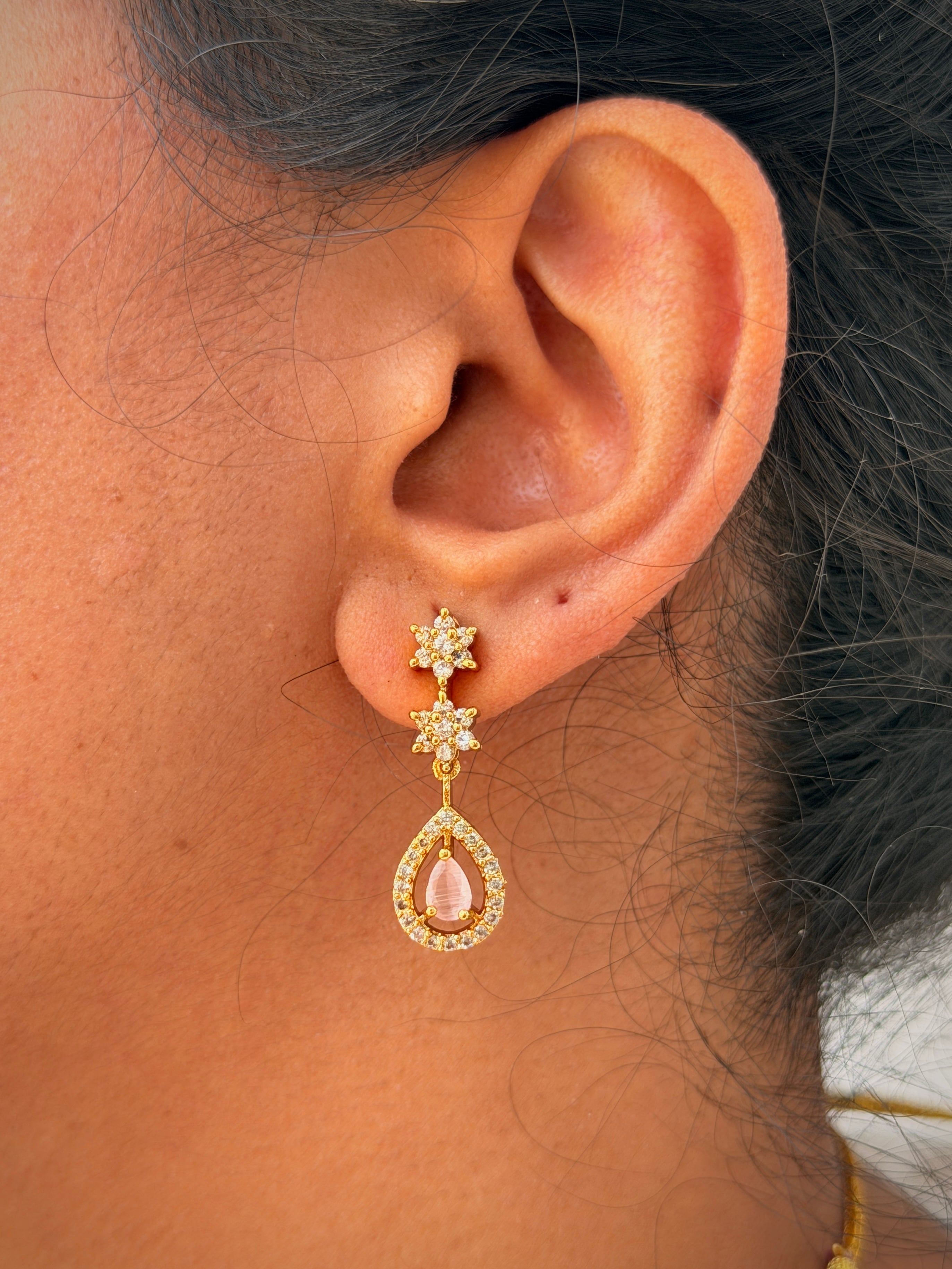Pink CZ Star Teardrop Necklace Set