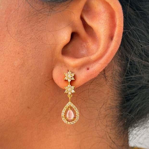 Pink CZ Star Teardrop Necklace Set