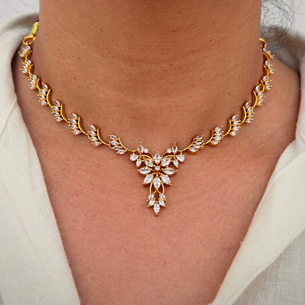 Elegant CZ Leaf Necklace Set