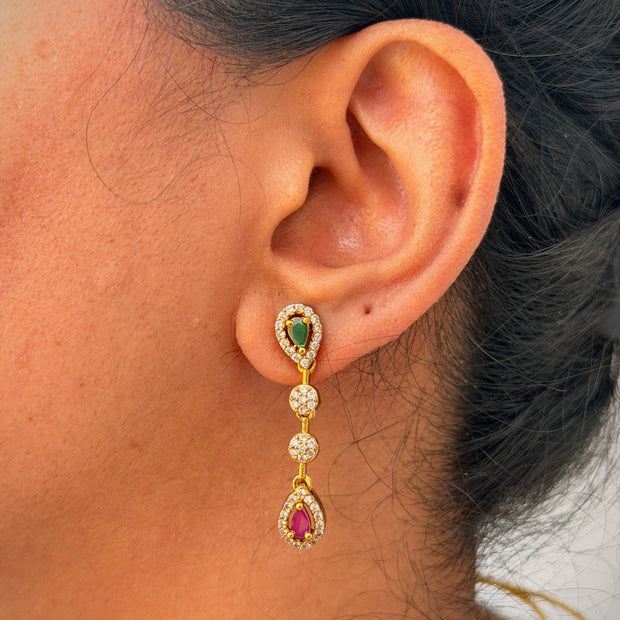 Emerald‑Ruby Double Layer Teardrop Necklace Set