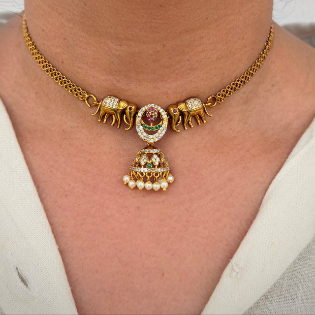 Antique Elephant Jhumka Necklace Set