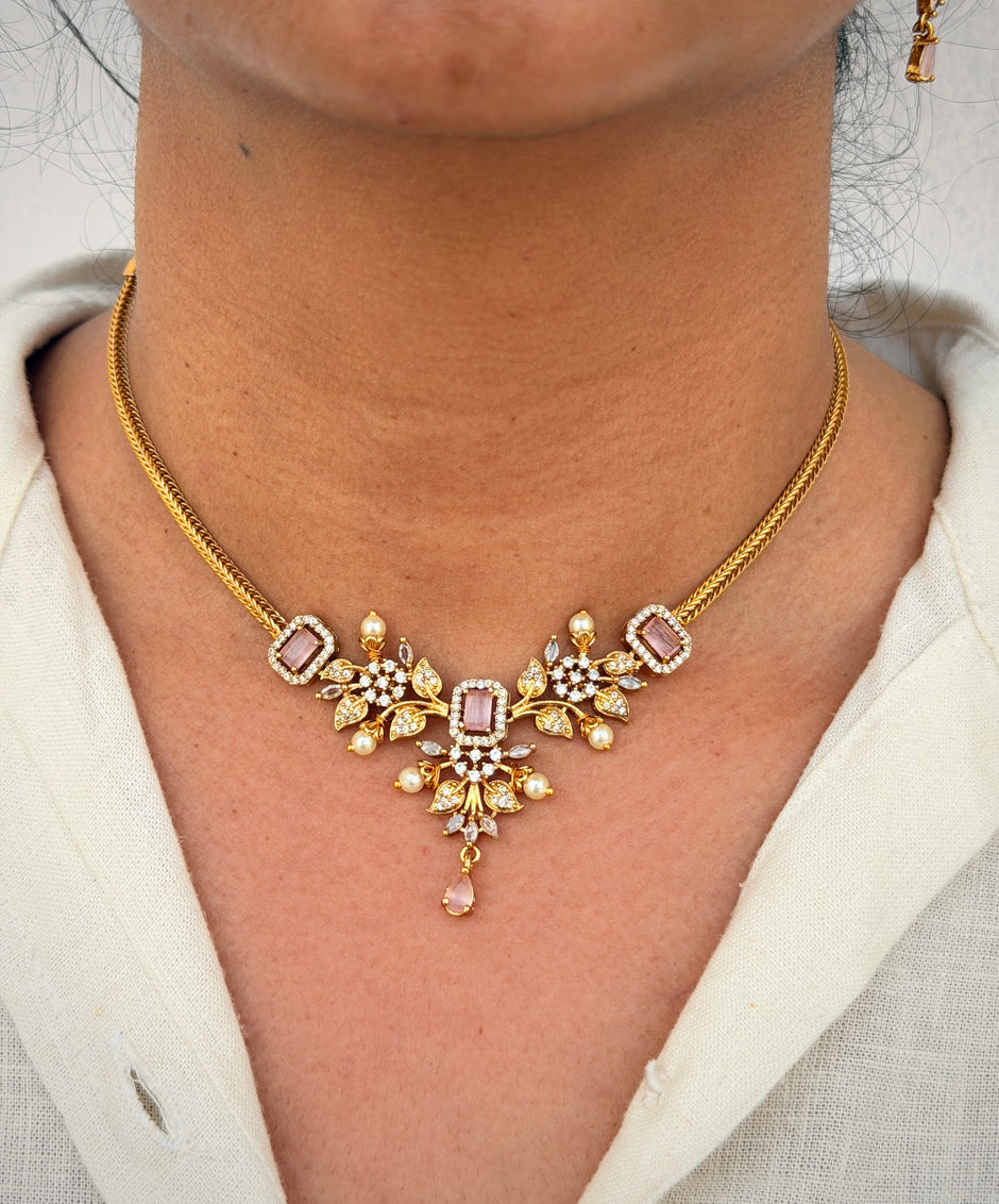 Elegant Luxe Stone Floral Necklace Set