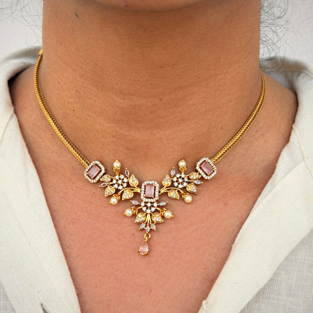 Elegant Luxe Stone Floral Necklace Set