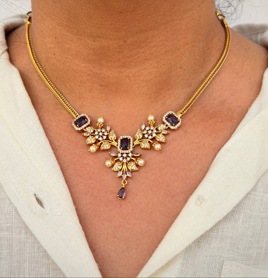Elegant Purple Tear Drop Short Necklace