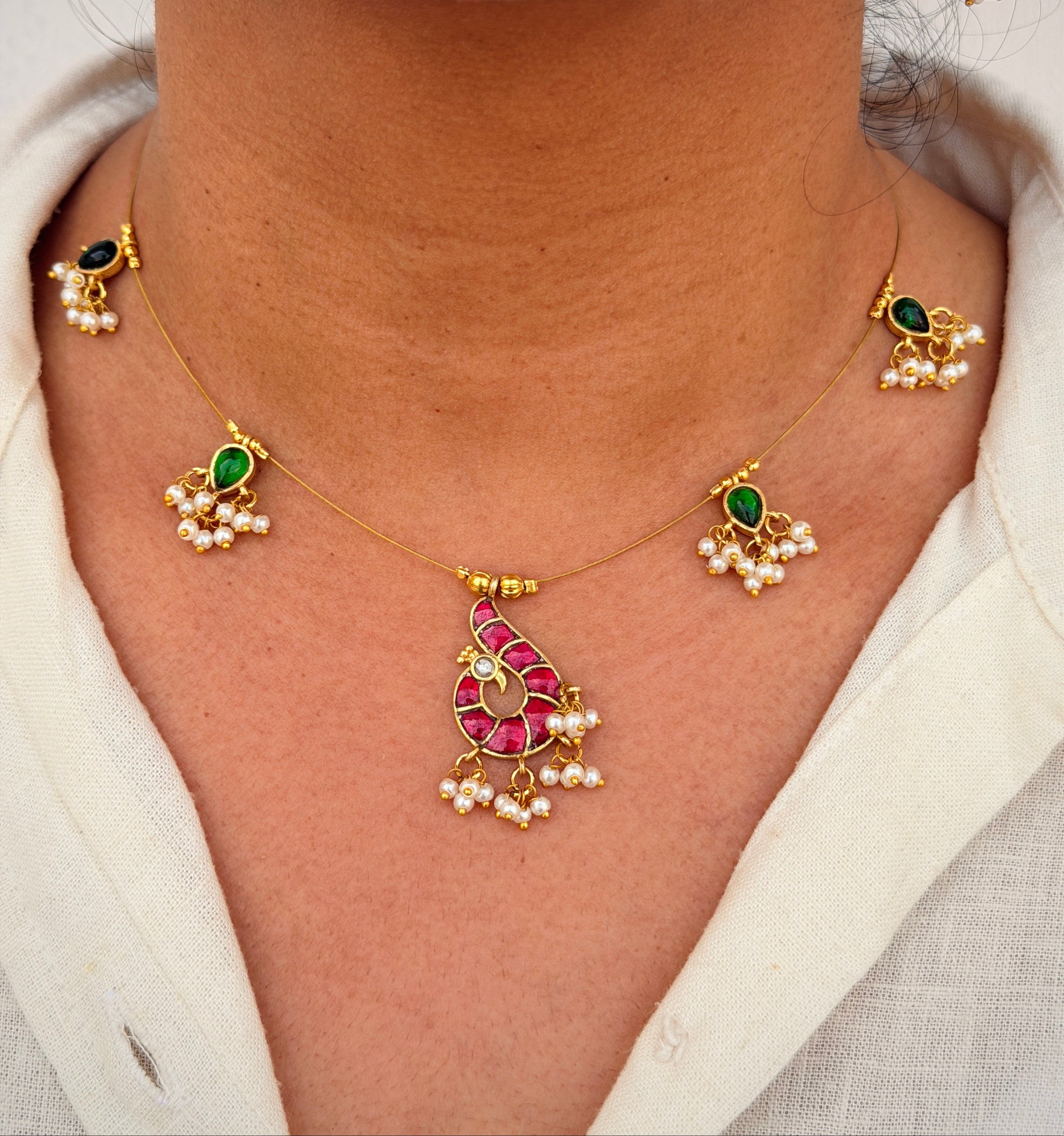 Jadau Ruby Invisible Chain Set