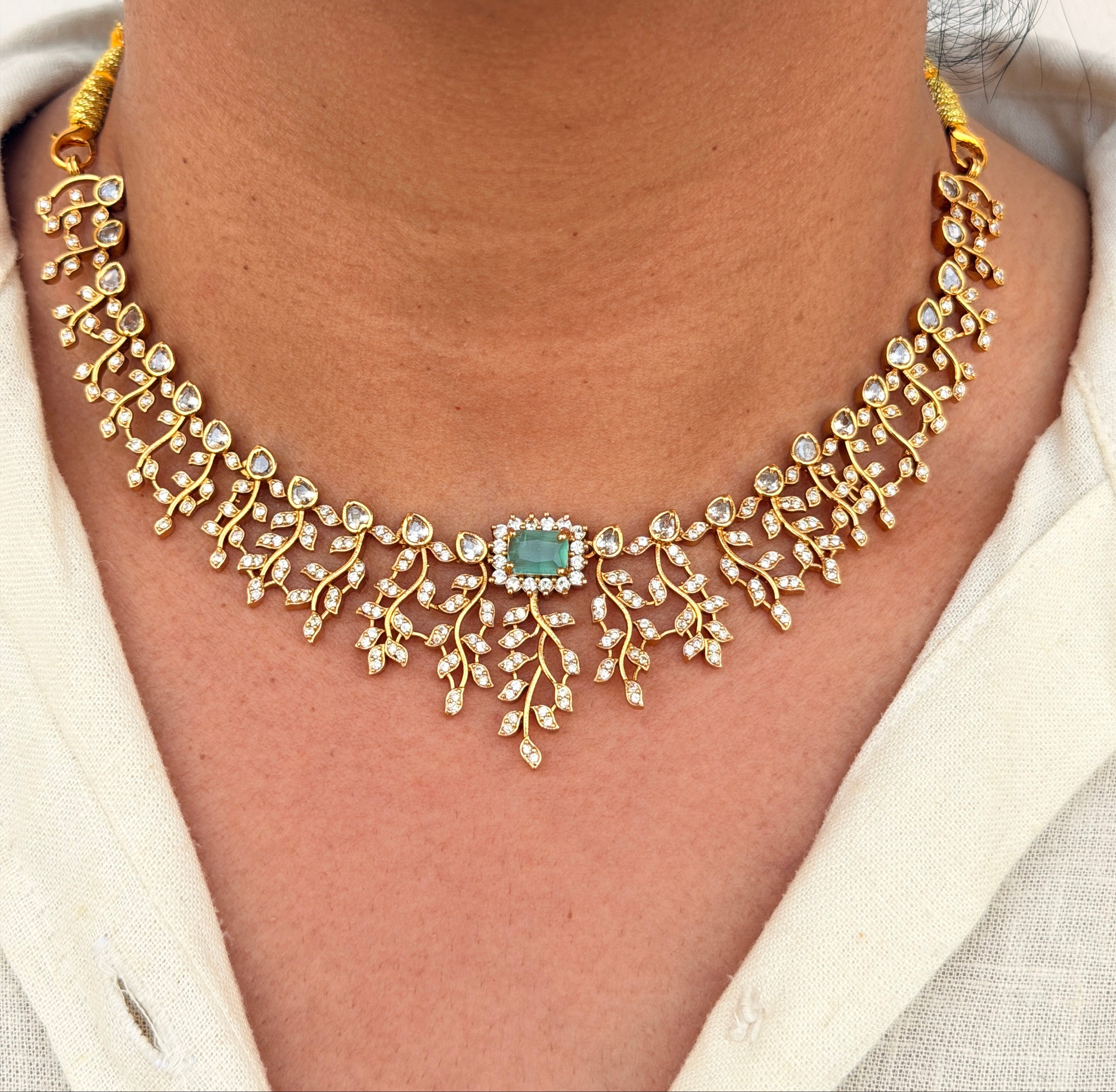 Designer Stone Leaf Necklace Set