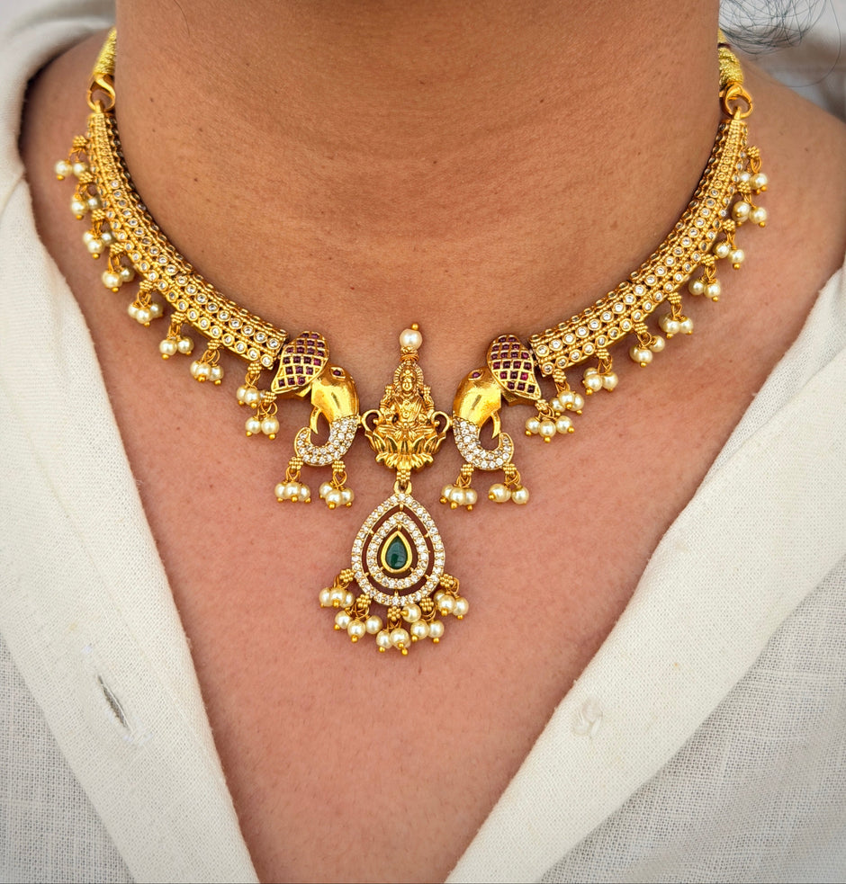 Regal Elephant Lakshmi Hasli Necklace Set