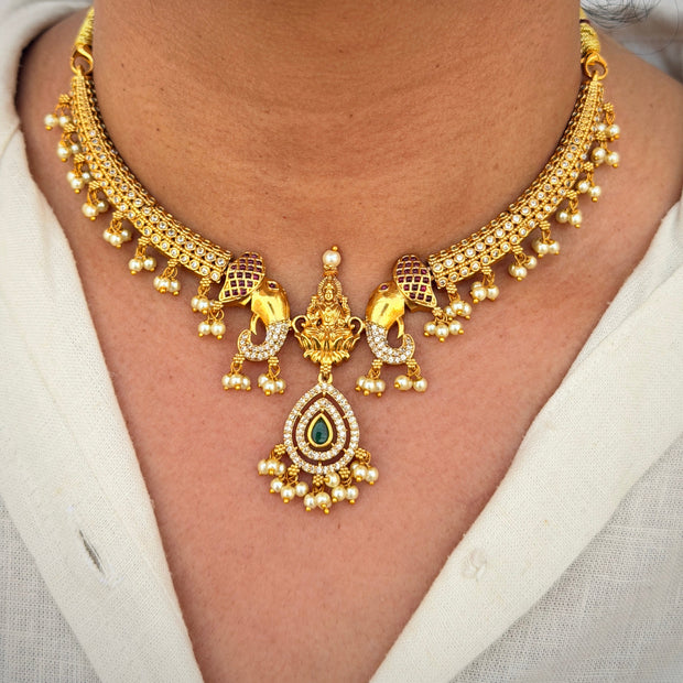 Regal Elephant Lakshmi Hasli Necklace Set