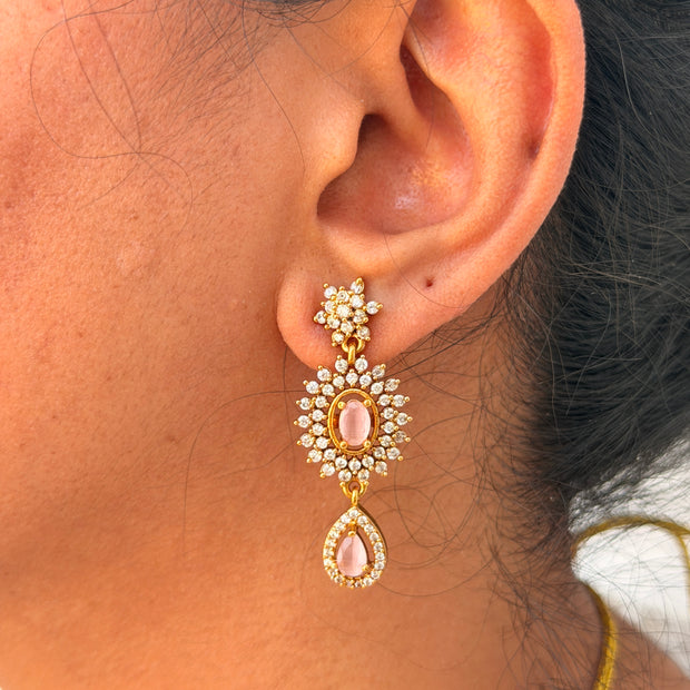Royal Pink Oval Stone Statement Necklace Set