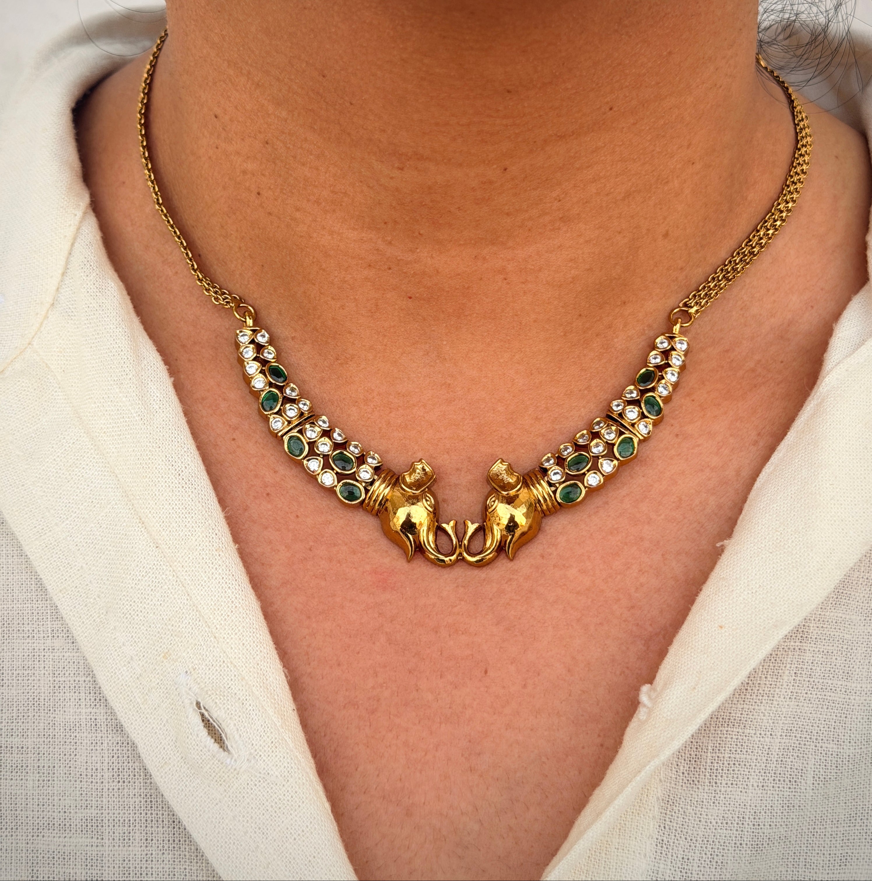 Dual Elephant Short Necklace Set