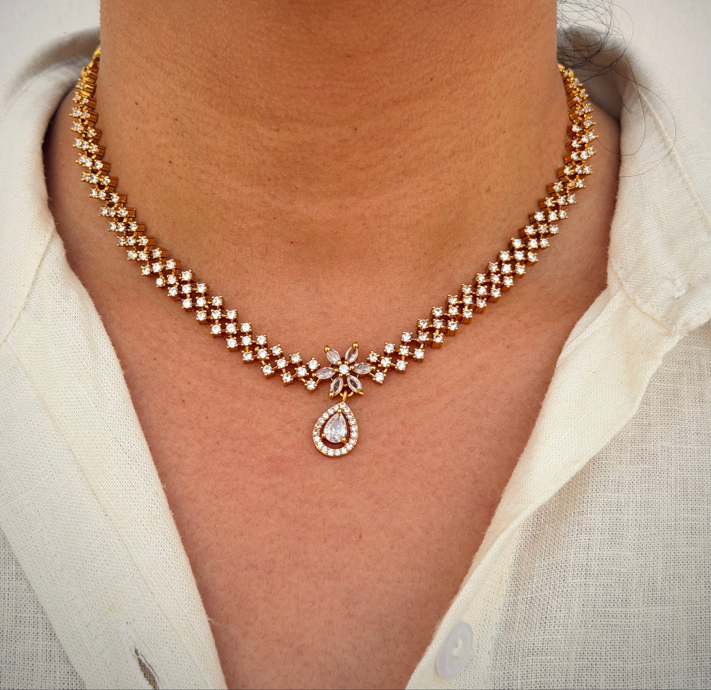 Elegant CZ Teardrop Necklace Set